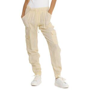NEW Nicole Miller New York Cargo Pocket Joggers - Linen in Straw color 7252s7